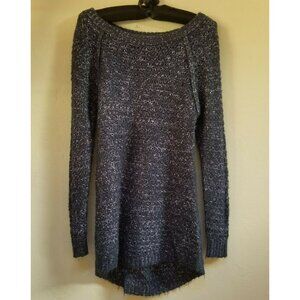 Frenchi Women Small Boat Neck Knitted Tunic Sweater Pullover Black Purple Casual